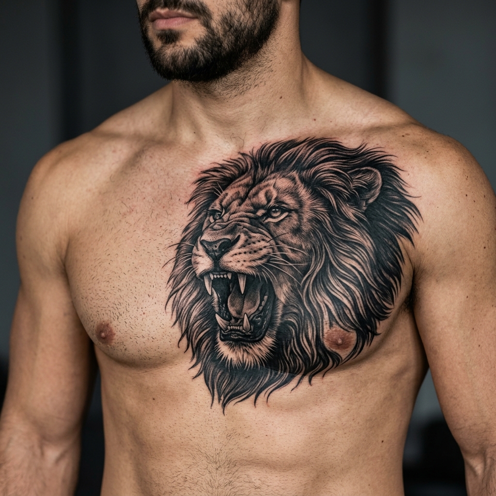 After lion chest tattoo